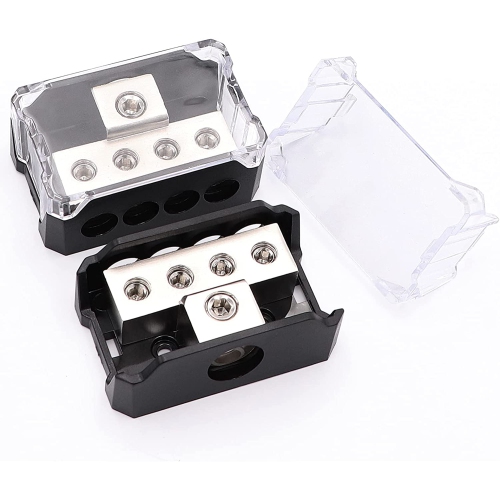 Image 1 of 7.. 2PCS TuoLauthon 4 Way Power Distribution Block, 1x 0/2/4 AWG Gauge in & 4X 4/8/10 Gauge Out Amp Power Ground Distributor for Car Audio Amplifier