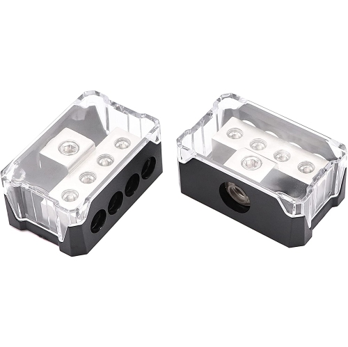 2 blocs de distribution d'alimentation TuoLauthon à 4 voies, 1 calibre 0/2/4 AWG in et 4 x 4/8/10 amplificateur de mise à la terre pour répartiteur