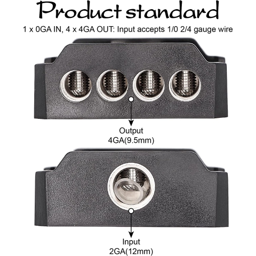 2 blocs de distribution d'alimentation TuoLauthon à 4 voies, 1 calibre 0/2/4 AWG in et 4 x 4/8/10 amplificateur de mise à la terre pour répartiteur