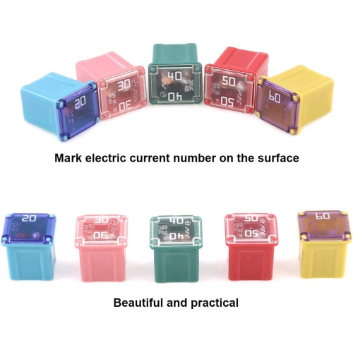 10Pcs Automotive Low Profile Box Shaped Mini Fuse 20A 30A 40A 50A 60A Fuse Assortment Kit for Ford, Chevy/GM, Nissan, and Toyota Pickup Trucks, Cars