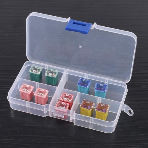 10Pcs Automotive Low Profile Box Shaped Mini Fuse 20A 30A 40A 50A 60A Fuse Assortment Kit for Ford, Chevy/GM, Nissan, and Toyota Pickup Trucks, Cars