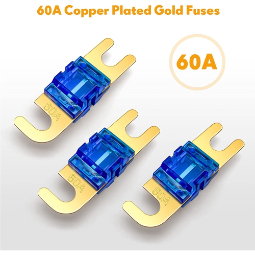 3 Way Mini ANL Fuse Holder, Copper 0/2/4 Gauge to 4/6/8 Gauge 60 Amp Fuse Distribution Block for Car Truck Boat Audio Stereo Amplifier