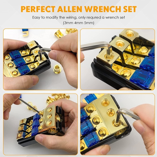 3 Way Mini ANL Fuse Holder, Copper 0/2/4 Gauge to 4/6/8 Gauge 60 Amp Fuse Distribution Block for Car Truck Boat Audio Stereo Amplifier