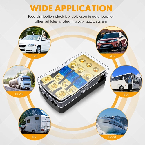 3 Way Mini ANL Fuse Holder, Copper 0/2/4 Gauge to 4/6/8 Gauge 60 Amp Fuse Distribution Block for Car Truck Boat Audio Stereo Amplifier