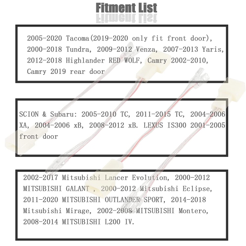 2 Pair Speaker Wire Adapter Connector Harness for Select 2000-2018 Toyota and Scion, Camry Vehicles