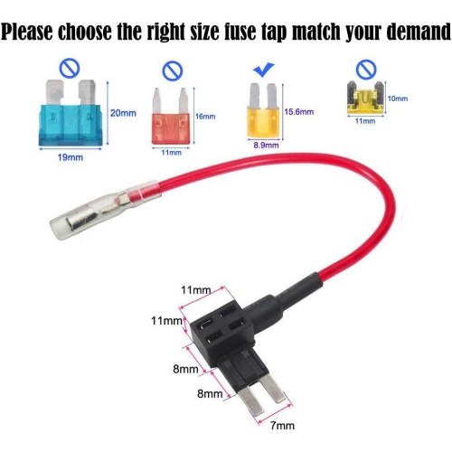 8pcs 12V 24V Add-a-Circuit Micro 2 Fuse Tap, Piggy Back Blade Fuse Holder with Wire Harness, 9pcs Micro 2 Fuse and Fuse Puller