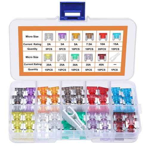 120Pcs Car Fuse Kit - Replacement Fuses Assortment Kit for Car/RV/Truck/Motor - Micro Blade Fuses Automotive (Low Profile Mini
