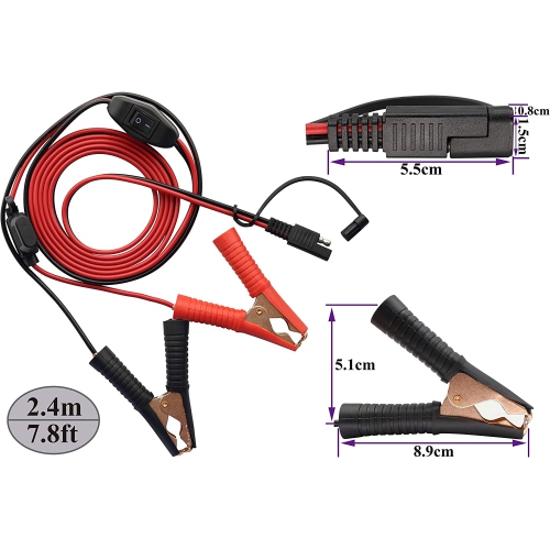 Crocodile Clip Cable 16 AWG Wire Harness SAE to Battery Alligator Crocodile Clip12V DC Extension Cord with Switch and Fuse Box Quick