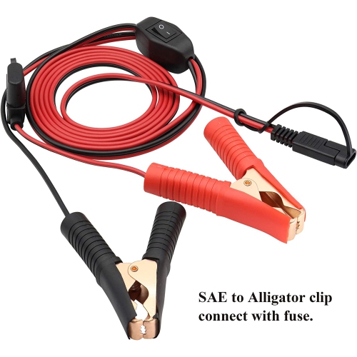 Crocodile Clip Cable 16 AWG Wire Harness SAE to Battery Alligator Crocodile Clip12V DC Extension Cord with Switch and Fuse Box Quick
