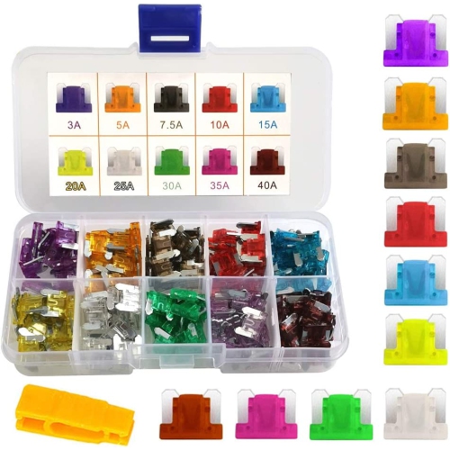 DOLAER  Car Fuse Set 100 PCs 12V-24V Assorted Low Profile Blade Fuse Used for Auto, Car, Truck, Suv, Home (3/5/7.5/10/15/20/25/30/35/40 Amp