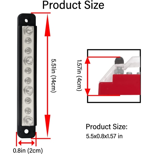 Busbar Distribution Block 4 x 1/4' Studs 6 x M4 Screw Terminal Blocks with Cover 150 Amp Rating Automotive Marine Battery Bus Bars