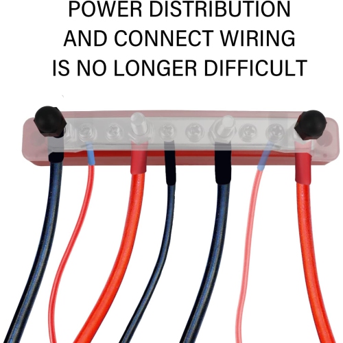 Busbar Distribution Block 4 x 1/4' Studs 6 x M4 Screw Terminal Blocks with Cover 150 Amp Rating Automotive Marine Battery Bus Bars