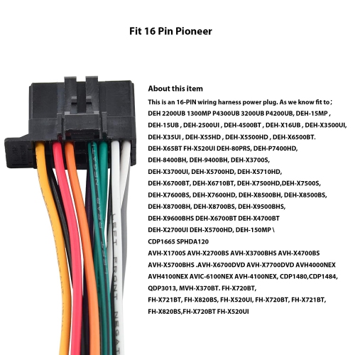 16 pin Pioneer Wiring Harness Radio Stereo Connector Plug Cable for  Aftermarket Radio Pioneer DEH AVH AVIC MVH FH SPH | Best Buy Canada