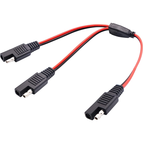 SAE Y Splitter Extension Cable SAE 1 to 2 SAE DC Power Automotive Extension Cable 2 Pin Quick Connect Disconnect Plug SAE Connector 18AwG Wire for