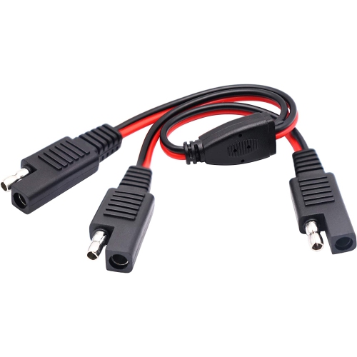 SAE Y Splitter Extension Cable SAE 1 to 2 SAE DC Power Automotive Extension Cable 2 Pin Quick Connect Disconnect Plug SAE Connector 18AwG Wire for