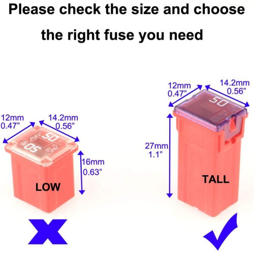 12pcs 12V-24V Automotive Tall Profile Jcase Box Shaped Assorted Fuse for Trucks,Cars and SUV,Boat(20A/25A/30A/40A/50A/60A,Each 2pcs)
