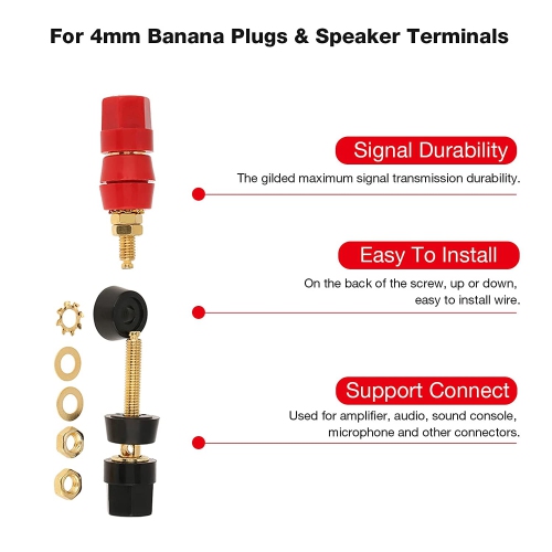 4 Pcs Banana Socket, Test Probe Audio Speaker Terminal Binding Post Banana Plug Socket Adapter Connector, 4mm Panel Mount Banana Socket, Black and Red