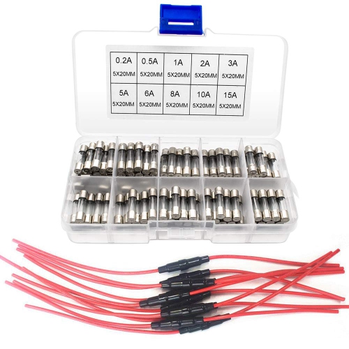 10pcs 5x20mm AGC Inline Fuse Holder + 100pcs 5x20mm Fast-Blow Glass Fuses Quick Blow Car Glass Tube Fuses Assorted Kit