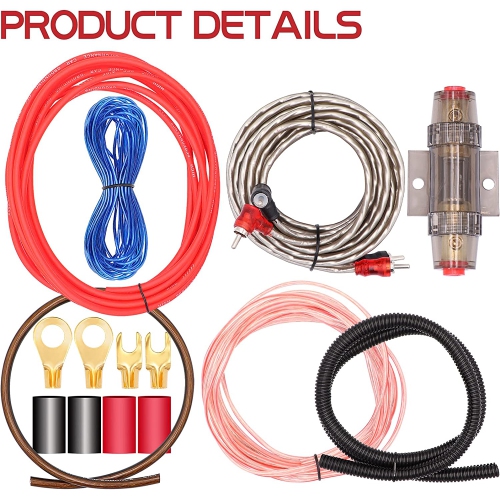 Trousse de câblage d'installation d'amplificateur audio de calibre 8, connexions et alimentation de la radio, des haut-parleurs d'extrêmes graves et