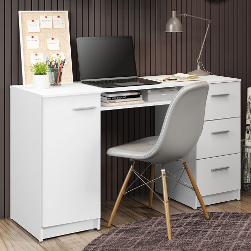 MADESA Home Office Computer Writing Desk with 3 Drawers, 1 Door and 1 Storage Shelf, Plenty of Space, Wood, 18" D x 53" W x 30" H - White