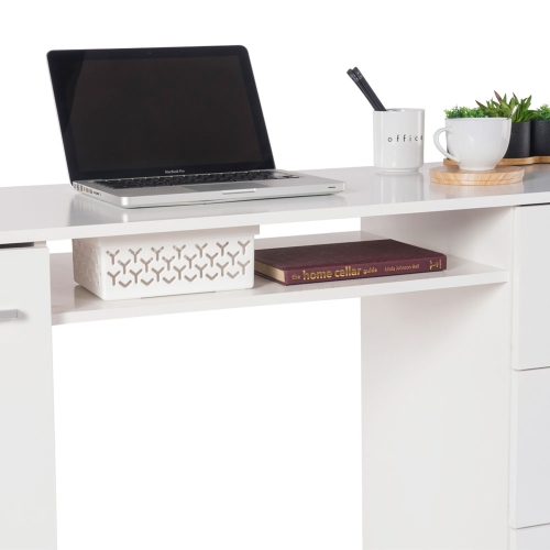 MADESA Home Office Computer Writing Desk with 3 Drawers, 1 Door and 1 Storage Shelf, Plenty of Space, Wood, 18" D x 53" W x 30" H - White