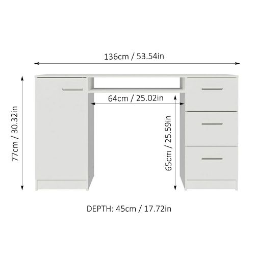 MADESA Home Office Computer Writing Desk with 3 Drawers, 1 Door and 1 Storage Shelf, Plenty of Space, Wood, 18" D x 53" W x 30" H - White