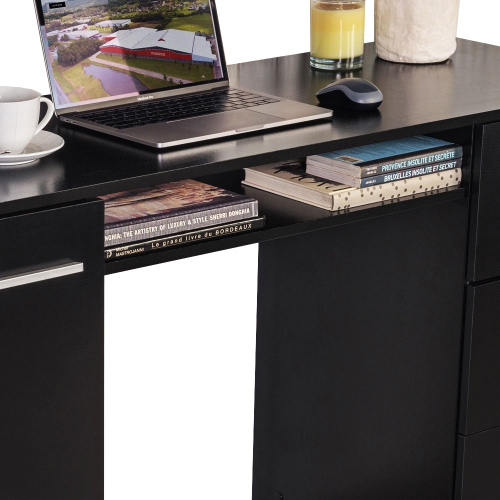 MADESA Home Office Computer Writing Desk with 3 Drawers, 1 Door and 1 Storage Shelf, Plenty of Space, Wood, 18" D x 53" W x 30" H - Black