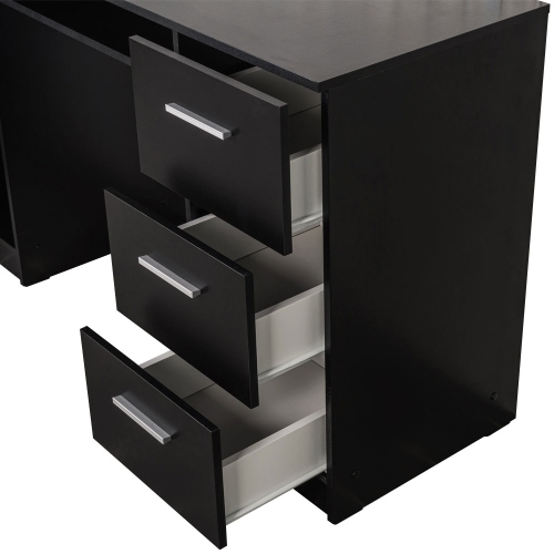 MADESA Home Office Computer Writing Desk with 3 Drawers, 1 Door and 1 Storage Shelf, Plenty of Space, Wood, 18" D x 53" W x 30" H - Black