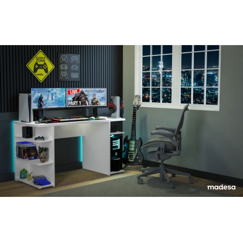 Grand bureau d'ordinateur de jeu moderne Madesa 53 po avec 5 tablettes Gestion des câbles étude d'étudiant Table en bois Home Office Gamer Desk pour