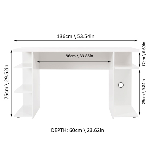 Grand bureau d'ordinateur de jeu moderne Madesa 53 po avec 5 tablettes Gestion des câbles étude d'étudiant Table en bois Home Office Gamer Desk pour