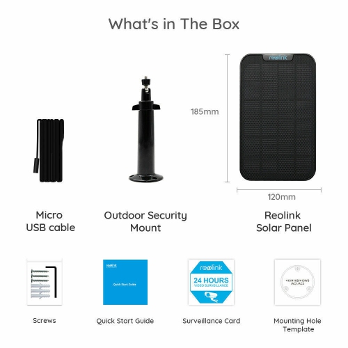 Reolink Solar Panel Power Supply ONLY for Reolink Home Security Outdoor Rechargeable Battery Cameras Argus 2E/Argus 3 Pro/Argus PT/Go Plus/GO PT