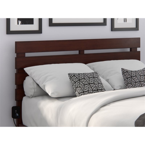 Pemberly Row Farmhouse Oxford Solid Wood Full Headboard in Walnut