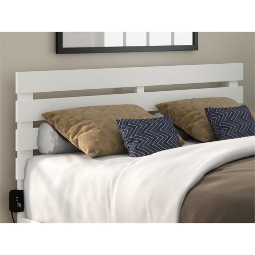 Pemberly Row Farmhouse Oxford Solid Wood Queen Headboard in White