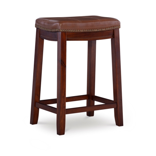 Riverbay Furniture Mitchell 26" Wood Counter Stool with Nail Head Trim in Brown