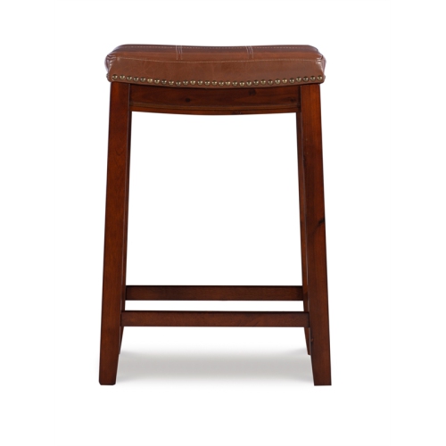 Riverbay Furniture Mitchell 26" Wood Counter Stool with Nail Head Trim in Brown