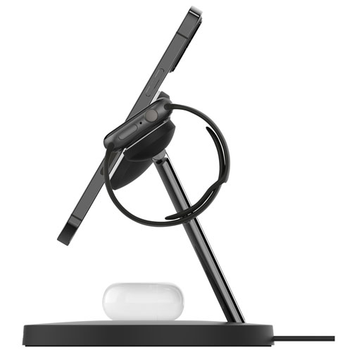 Belkin MagSafe 3-in-1 Wireless Charging Stand for iPhone 15/14/13/12, Apple Watch & AirPods - Black