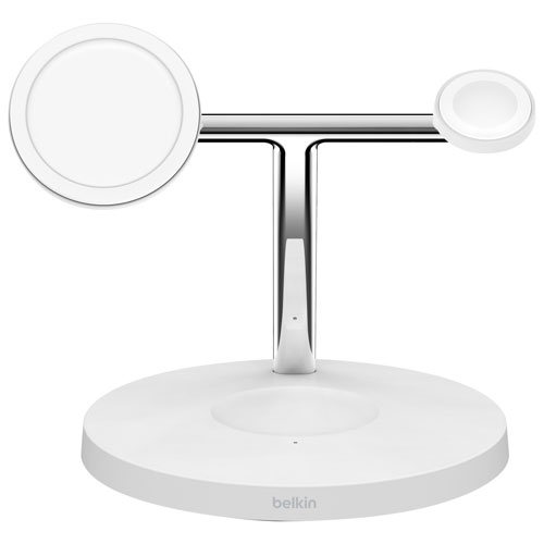Belkin MagSafe 3-in-1 Wireless Charging Stand for iPhone 15/14/13/12, Apple Watch & AirPods - White