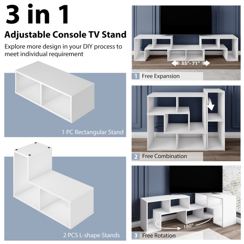 Costway 3 Pcs TV Stand for TV's up To 65" Console Entertainment Center Bookcase Shelves