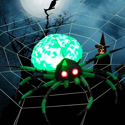 COSTWAY  5 Ft Long Halloween Inflatable Spider With White Net Yard Decor W/rotating Light