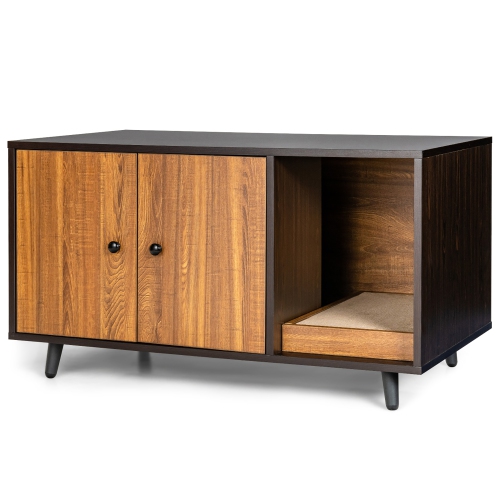 Costway Cat Litter Box Enclosure Cat Washroom Hidden Litter Box Enclosure Coffee