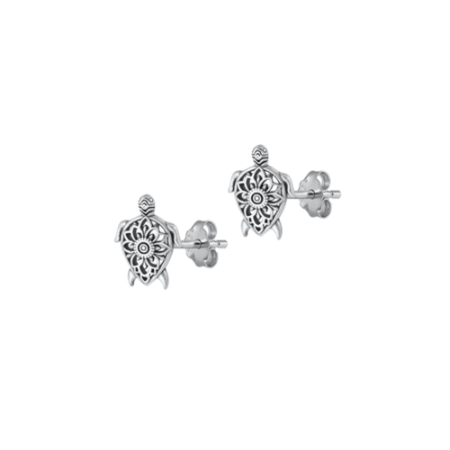 AG STERLING  - Sterling Mandala Turtle Stud Earrings In Silver