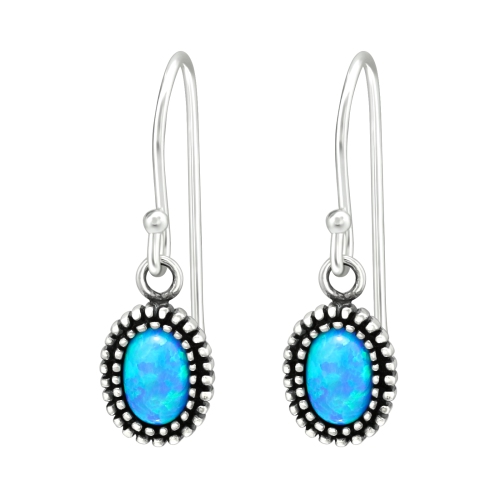 AG STERLING  - - Sterling Silver Lab Opal Drop Earrings In Blue