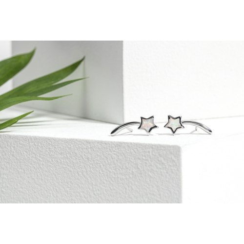 Ag Sterling - Sterling Silver White Opal Shooting Star Earrings