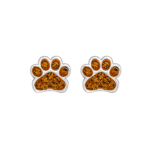 AG STERLING  - Sterling Silver Cz Paw Print Stud Earrings In Brown