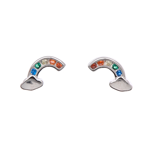 AG STERLING  - Sterling Multi Colored Cz Rainbow Stud Earrings In Silver