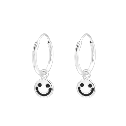 AG STERLING  - Sterling Happy Face Huggie Hoop Earrings In Silver