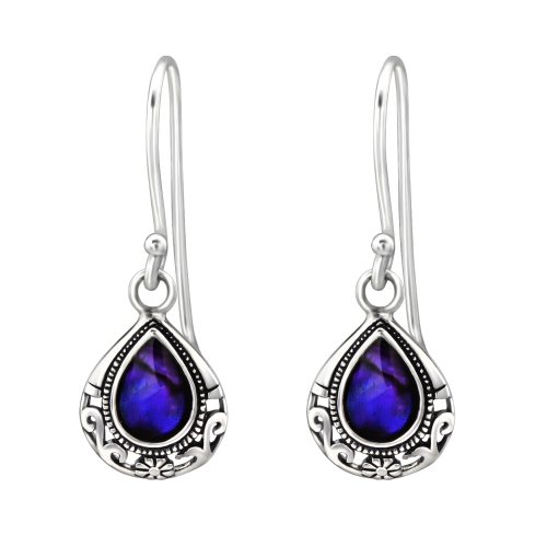 Ag Sterling - Sterling Silver Blue Abalone Teardrop Drop Earrings