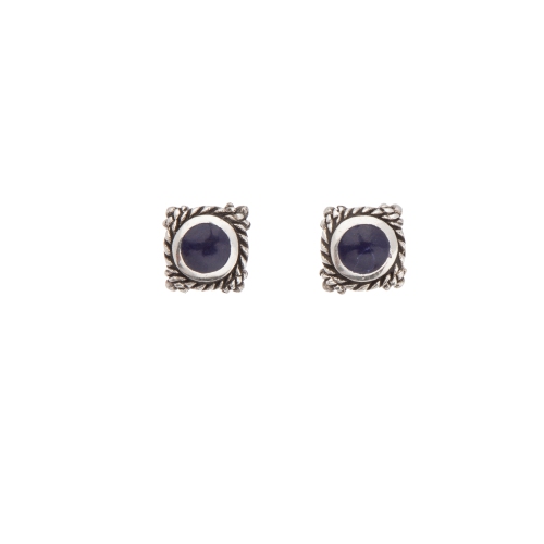 AG STERLING  - Sterling Lapis Square Stud Earrings In Silver