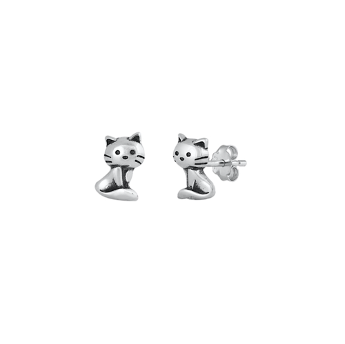 AG STERLING  - Sterling Cute Cat Stud Earrings In Silver