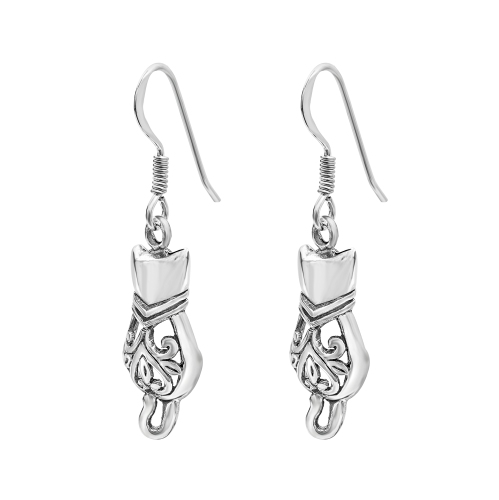 AG STERLING  - Sterling Filigree Cat Drop Earrings In Silver